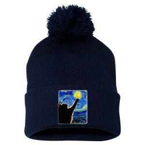 Van Gogh Starry Night Cat Pom Pom 12in Knit Beanie