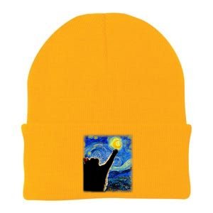 Van Gogh Starry Night Cat Classic Fit Cat Lover/Mom/Dad Gift Black Knit Cap Winter Beanie