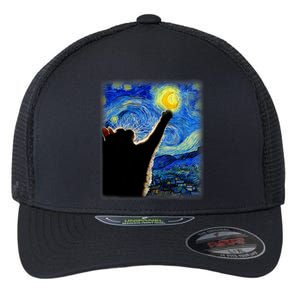 Van Gogh Starry Night Cat Classic Fit Cat Lover/Mom/Dad Gift Black Flexfit Unipanel Trucker Cap