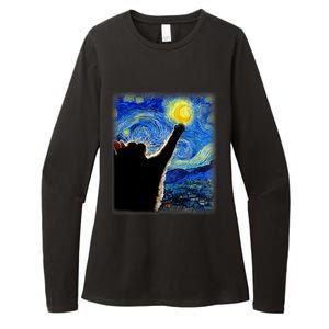 Van Gogh Starry Night Cat Classic Fit Cat Lover/Mom/Dad Gift Black Womens CVC Long Sleeve Shirt