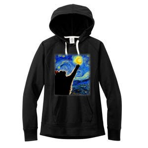 Van Gogh Starry Night Cat Classic Fit Cat Lover/Mom/Dad Gift Black Women's Fleece Hoodie