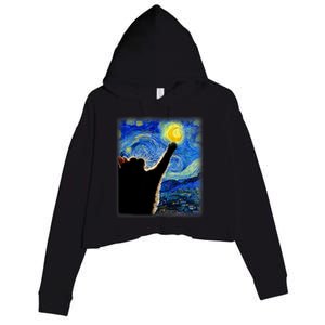 Van Gogh Starry Night Cat Classic Fit Cat Lover/Mom/Dad Gift Black Crop Fleece Hoodie