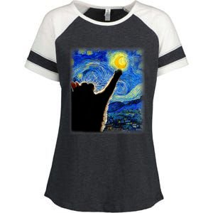 Van Gogh Starry Night Cat Classic Fit Cat Lover/Mom/Dad Gift Black Enza Ladies Jersey Colorblock Tee