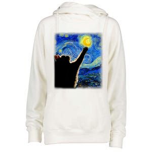 Van Gogh Starry Night Cat Classic Fit Cat Lover/Mom/Dad Gift Black Womens Funnel Neck Pullover Hood