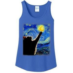 Van Gogh Starry Night Cat Classic Fit Cat Lover/Mom/Dad Gift Black Ladies Essential Tank