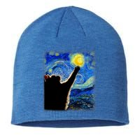 Van Gogh Starry Night Cat Classic Fit Cat Lover/Mom/Dad Gift Black Sustainable Beanie