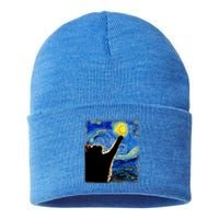 Van Gogh Starry Night Cat Classic Fit Cat Lover/Mom/Dad Gift Black Sustainable Knit Beanie