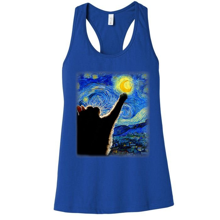 Van Gogh Starry Night Cat Classic Fit Cat Lover/Mom/Dad Gift Black Women's Racerback Tank