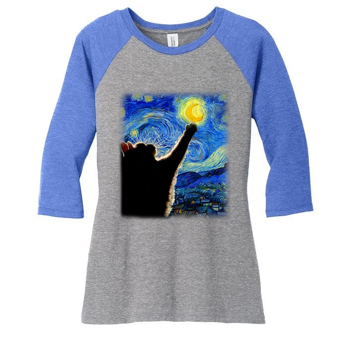 Van Gogh Starry Night Cat Classic Fit Cat Lover/Mom/Dad Gift Black Women's Tri-Blend 3/4-Sleeve Raglan Shirt