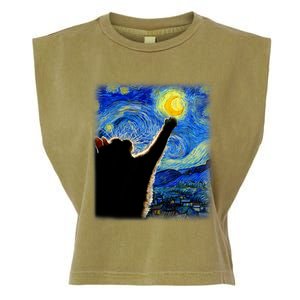 Van Gogh Starry Night Cat Classic Fit Cat Lover/Mom/Dad Gift Black Garment-Dyed Women's Muscle Tee