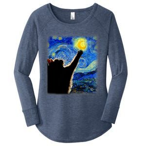 Van Gogh Starry Night Cat Classic Fit Cat Lover/Mom/Dad Gift Black Women's Perfect Tri Tunic Long Sleeve Shirt