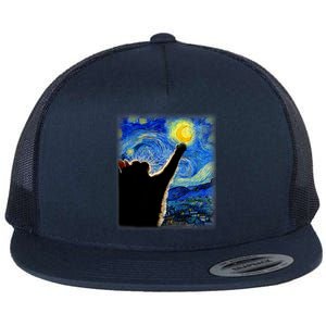 Van Gogh Starry Night Cat Classic Fit Cat Lover/Mom/Dad Gift Black Flat Bill Trucker Hat