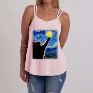 Van Gogh Starry Night Cat Classic Fit Cat Lover/Mom/Dad Gift Black Women's Strappy Tank