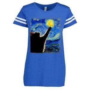 Van Gogh Starry Night Cat Classic Fit Cat Lover/Mom/Dad Gift Black Enza Ladies Jersey Football T-Shirt