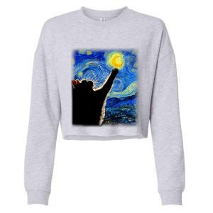 Van Gogh Starry Night Cat Classic Fit Cat Lover/Mom/Dad Gift Black Cropped Pullover Crew