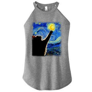 Van Gogh Starry Night Cat Classic Fit Cat Lover/Mom/Dad Gift Black Women's Perfect Tri Rocker Tank