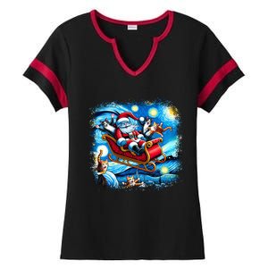 Van Gogh Starry Night Santa Christmas Cats For Everybody Cool Gift Ladies Halftime Notch Neck Tee