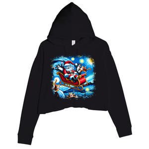 Van Gogh Starry Night Santa Christmas Cats For Everybody Cool Gift Crop Fleece Hoodie