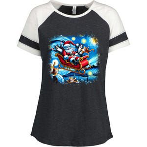 Van Gogh Starry Night Santa Christmas Cats For Everybody Cool Gift Enza Ladies Jersey Colorblock Tee