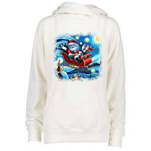 Van Gogh Starry Night Santa Christmas Cats For Everybody Cool Gift Womens Funnel Neck Pullover Hood