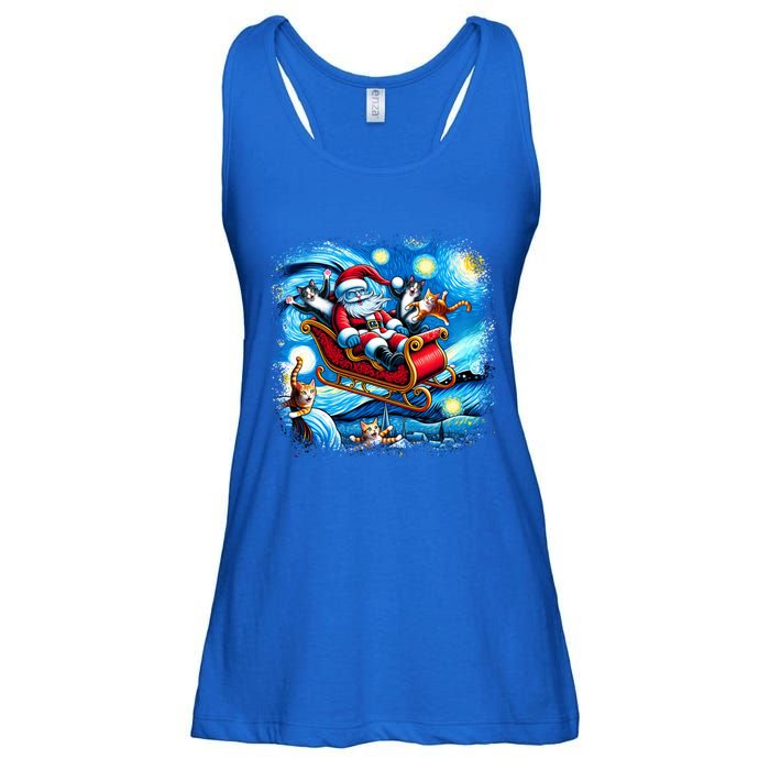 Van Gogh Starry Night Santa Christmas Cats For Everybody Cool Gift Ladies Essential Flowy Tank