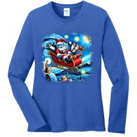 Van Gogh Starry Night Santa Christmas Cats For Everybody Cool Gift Ladies Long Sleeve Shirt