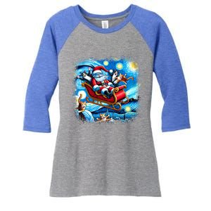 Van Gogh Starry Night Santa Christmas Cats For Everybody Cool Gift Women's Tri-Blend 3/4-Sleeve Raglan Shirt