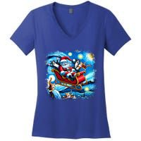 Van Gogh Starry Night Santa Christmas Cats For Everybody Cool Gift Women's V-Neck T-Shirt