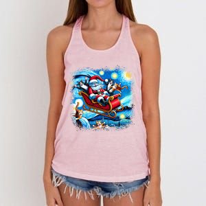 Van Gogh Starry Night Santa Christmas Cats For Everybody Cool Gift Women's Knotted Racerback Tank