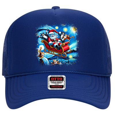 Van Gogh Starry Night Santa Christmas Cats For Everybody Cool Gift High Crown Mesh Back Trucker Hat