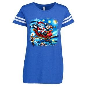 Van Gogh Starry Night Santa Christmas Cats For Everybody Cool Gift Enza Ladies Jersey Football T-Shirt