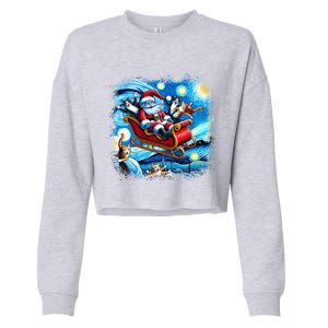 Van Gogh Starry Night Santa Christmas Cats For Everybody Cool Gift Cropped Pullover Crew