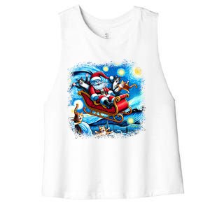 Van Gogh Starry Night Santa Christmas Cats For Everybody Cool Gift Women's Racerback Cropped Tank