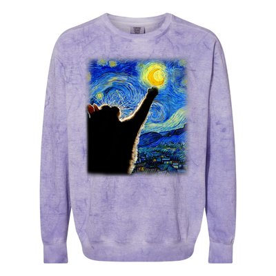 Van Gogh Starry Night Cat Colorblast Crewneck Sweatshirt