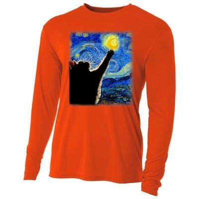 Van Gogh Starry Night Cat Cooling Performance Long Sleeve Crew