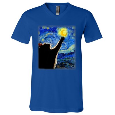 Van Gogh Starry Night Cat V-Neck T-Shirt