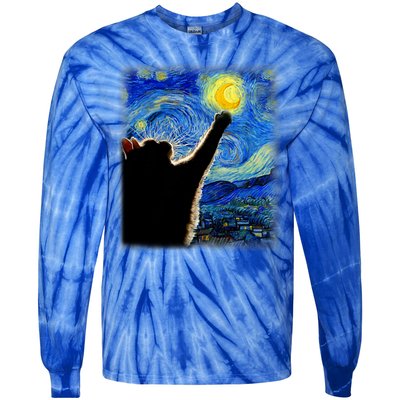 Van Gogh Starry Night Cat Tie-Dye Long Sleeve Shirt