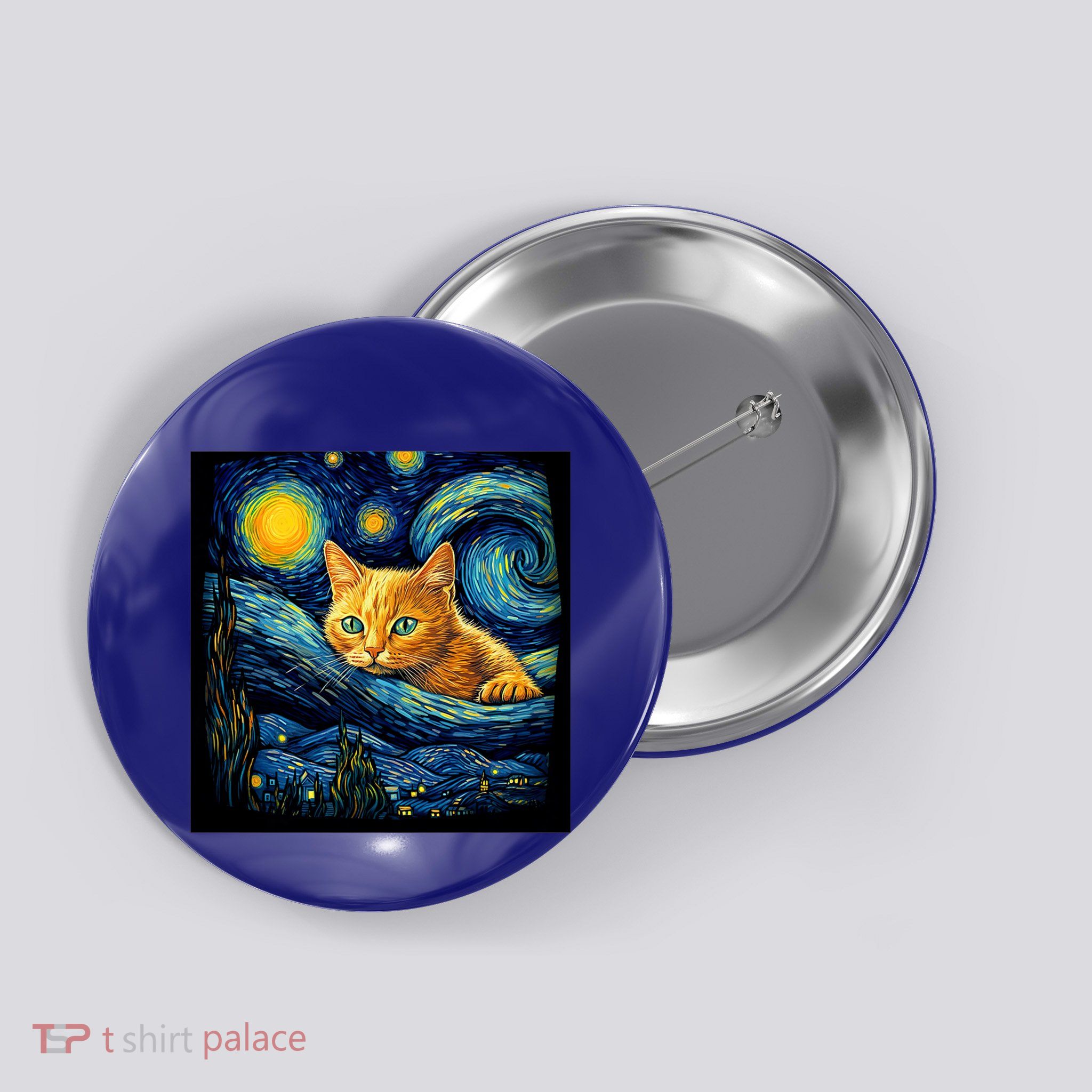 Van Gogh Starry Night Cat For Cat Lover Cat Mom And Cat Dad Button