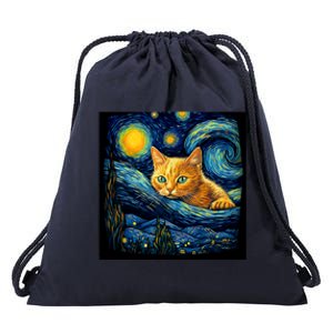 Van Gogh Starry Night Cat For Cat Lover Cat Mom And Cat Dad Drawstring Bag