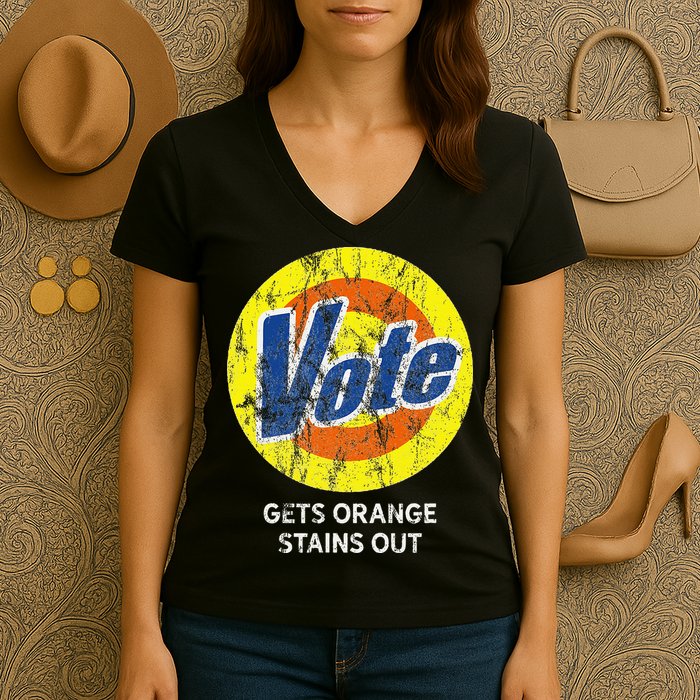 Vote Gets Stubborn Orange Stains Out Detergent Women's V-Neck T-Shirt