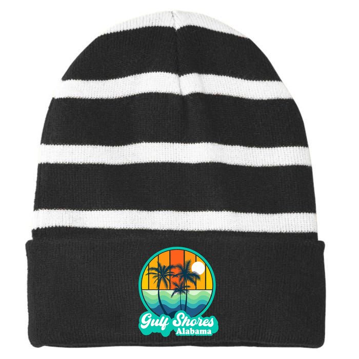 Vintage Gulf Shores Alabama Summer Vacation Beach Souvenirs Striped Beanie with Solid Band