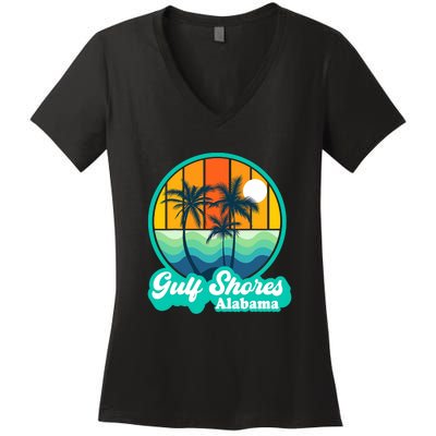 Vintage Gulf Shores Alabama Summer Vacation Beach Souvenirs Women's V-Neck T-Shirt