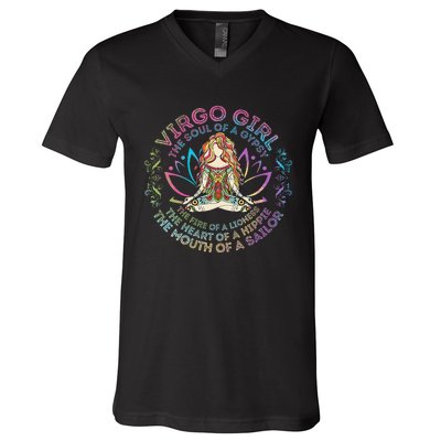 Virgo Girl The Soul Of A Gypsy Birthday Hippie Soul V-Neck T-Shirt