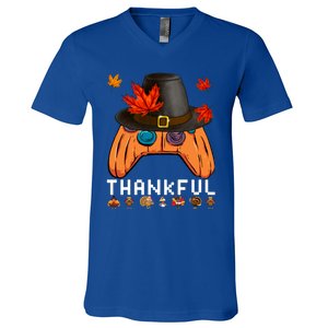 Video Game Thanksgiving Pumpkin Gamer Thankful Autumn Gaming Gift V-Neck T-Shirt