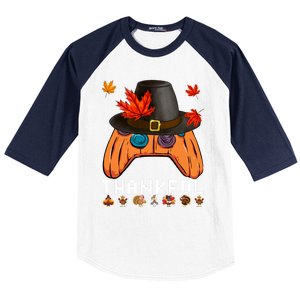 Video Game Thanksgiving Pumpkin Gamer Thankful Autumn Gaming Gift Baseball Sleeve Shirt