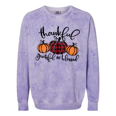 Vintage Grateful Thankful Blessed Pumpkin Fall Thanksgiving Gift Colorblast Crewneck Sweatshirt