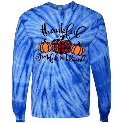 Vintage Grateful Thankful Blessed Pumpkin Fall Thanksgiving Gift Tie-Dye Long Sleeve Shirt