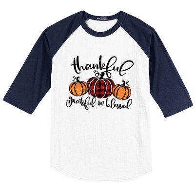 Vintage Grateful Thankful Blessed Pumpkin Fall Thanksgiving Gift Baseball Sleeve Shirt