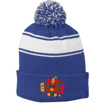 Video Games Thanksgiving Turkey Gamer Gaming Stripe Pom Pom Beanie