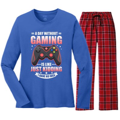 Video Gamers Teen Gaming A Day Without Gaming Is Like Gamers Gift Women's Long Sleeve Flannel Pajama Set 